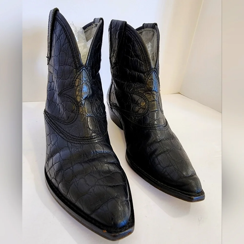 Vero Cuoio Women's Black Crocodile Embossed Cowboy Rodeo Western Boots, sz 7.5 - Picture 1 of 13